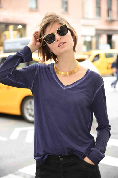 V-Neck Tee (Dyed Version) Tops The Eight Senses® Purple XS 